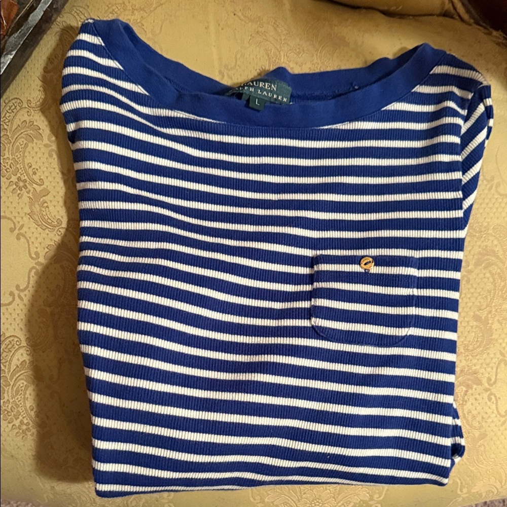 Ralph Lauren Navy and White Striped Shirt - Picture 3 of 5